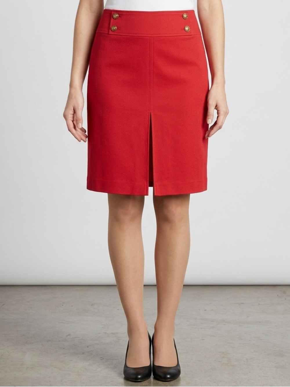 Talbots Red Twill A-Line Sailor Skirt Gold Crest Buttons Front Pleat Size 6